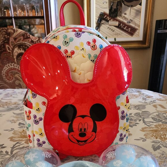Loungefly Disney Mickey Mouse Balloon Popcorn Mini Backpack & Light-Up Ears NWT - Picture 1 of 6